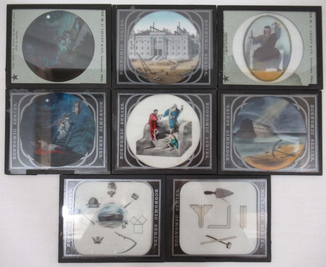 8 Masonic Magic Lantern Glass Slides: 4" x 3 1/4"