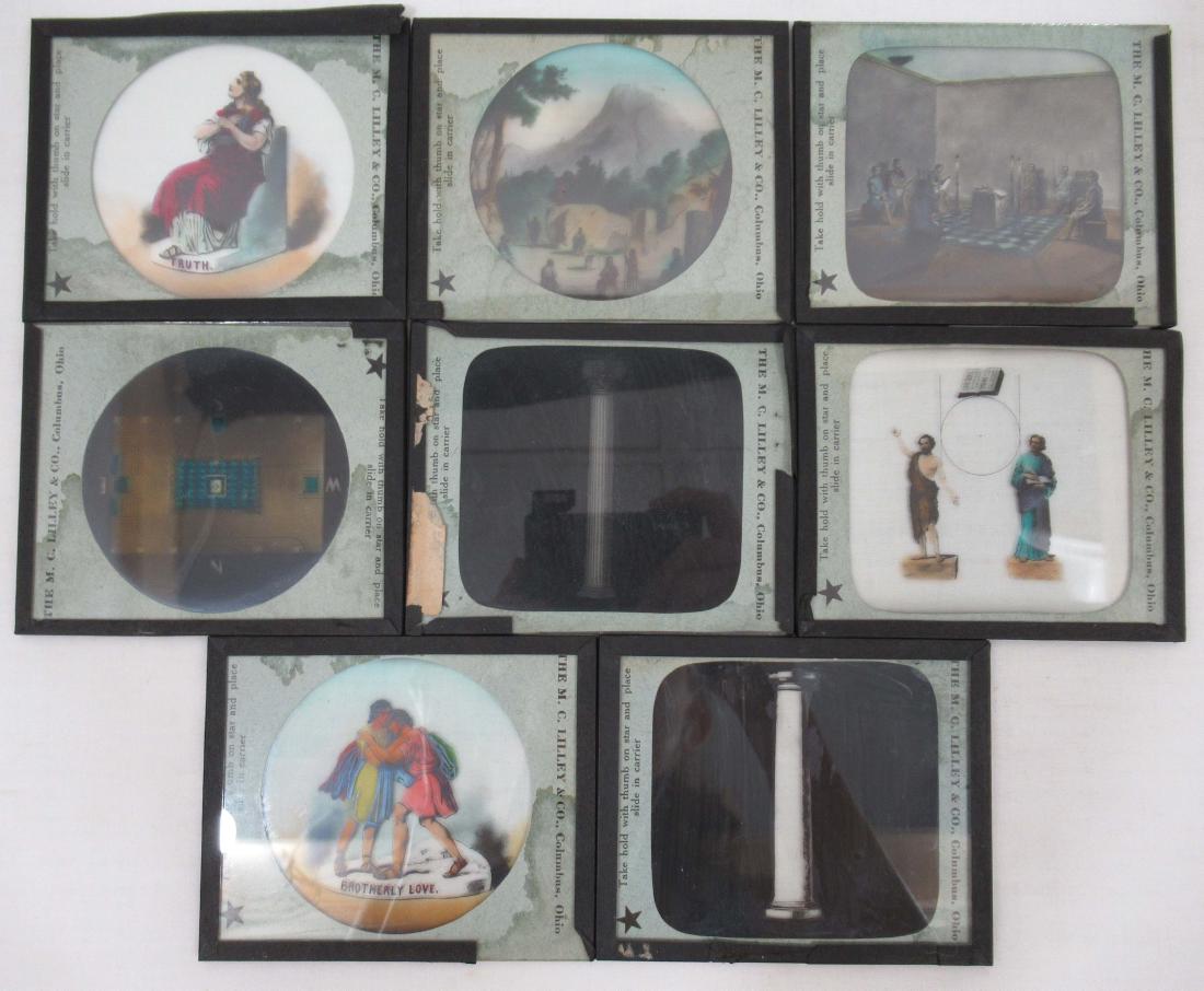 8 Masonic Magic Lantern Glass Slides: 4" x 3 1/4"