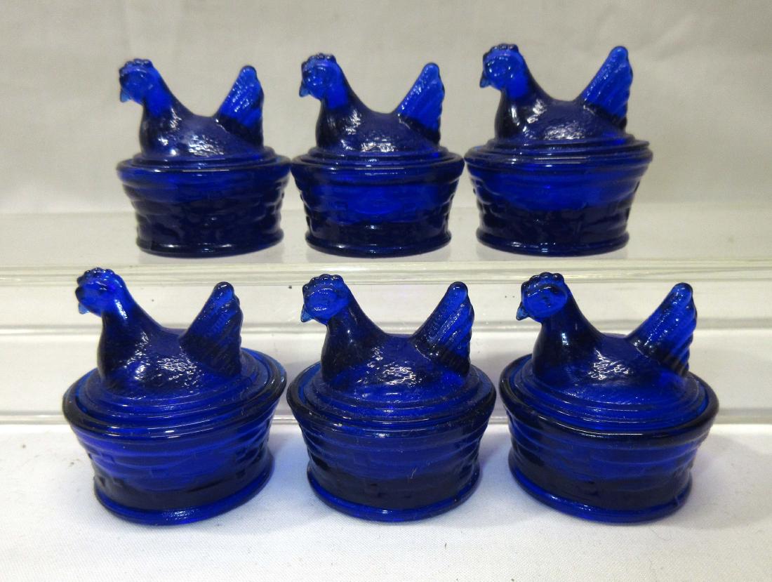 Set of 6 Cobalt Covered Chicken Salts: 1 1/2"T x 1 1/2"W