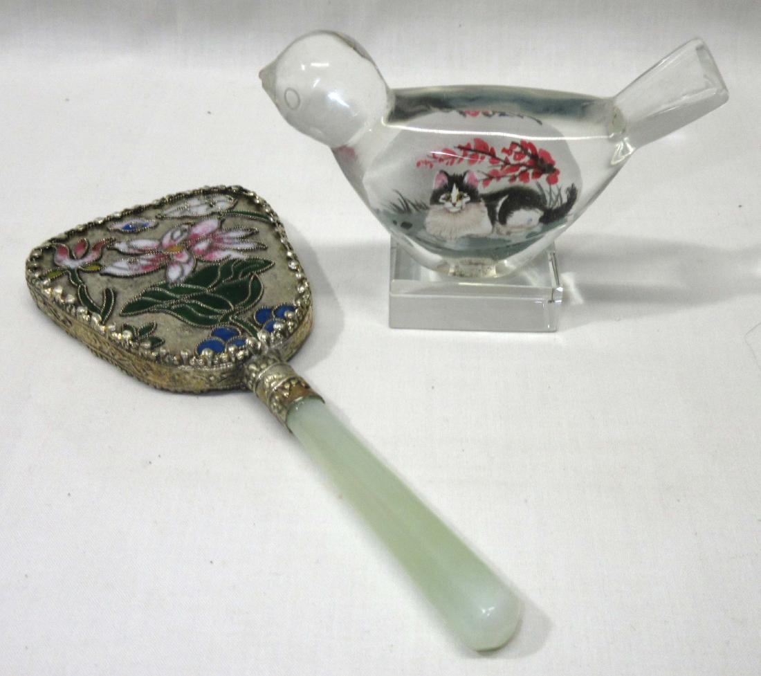 Oriental Hand Mirror & Bird: 4" bird, 6" mirror