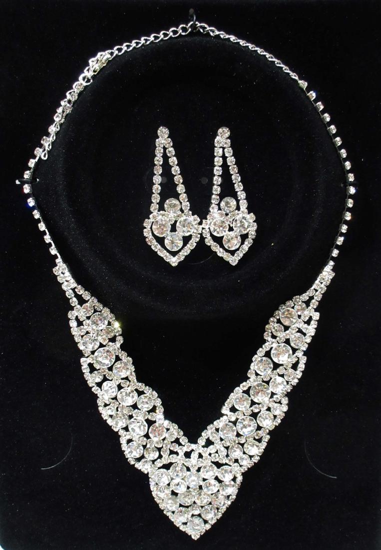 Rhinestone Necklace & Earrings: 12" choker, 2" earrings