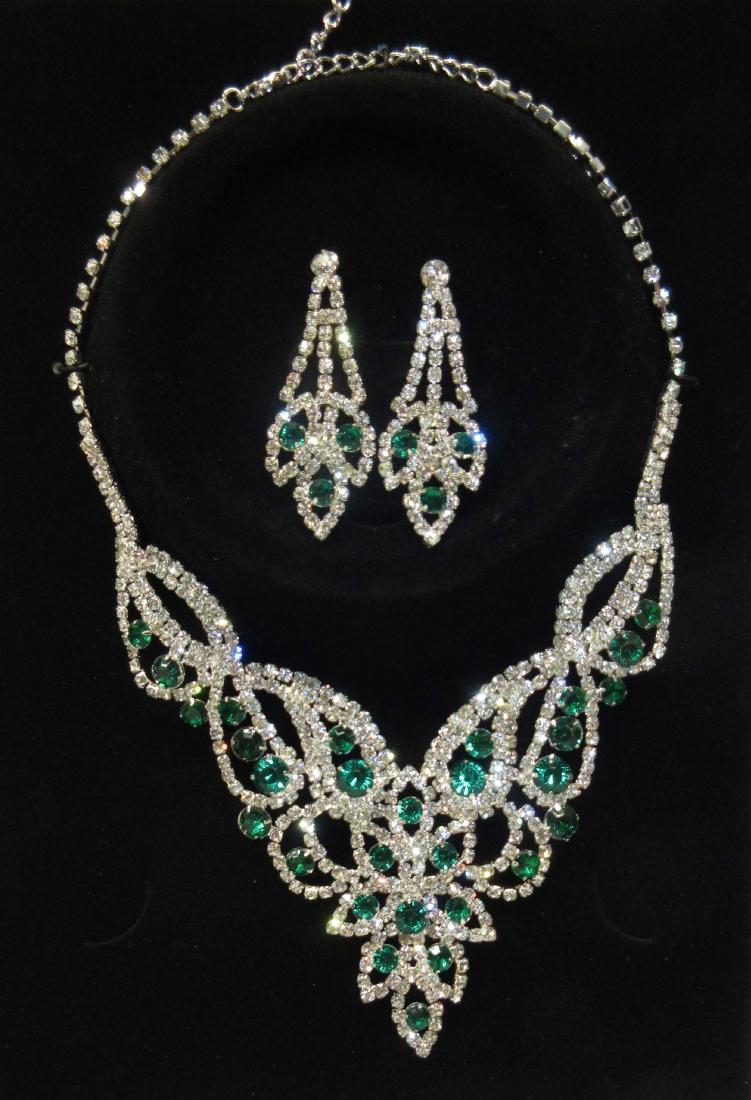 Rhinestone Jewelry: 10" choker, 2 1/4" earrings