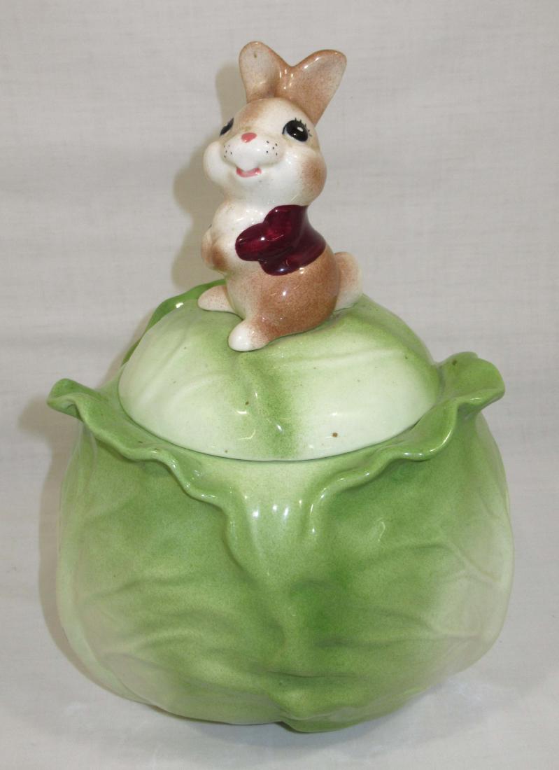 Cabbage with Bunny Cookie Jar: 10 1/2"T x 8"W