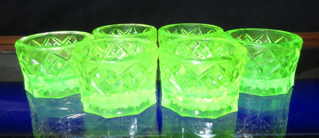Set of 6 Vaseline Glass Salt Cellars: 2"