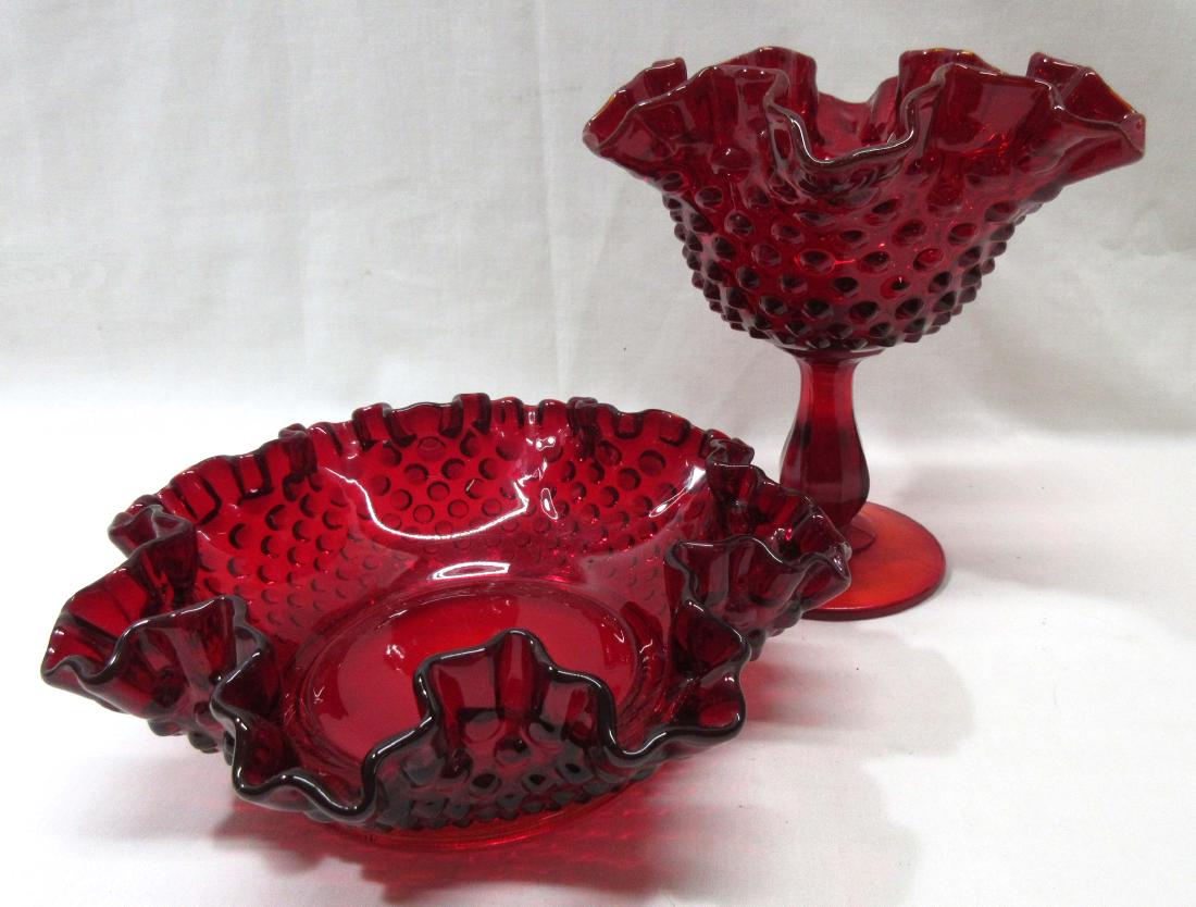 Fenton Ruby Compote & Dish: 6" x 6", 8" dish