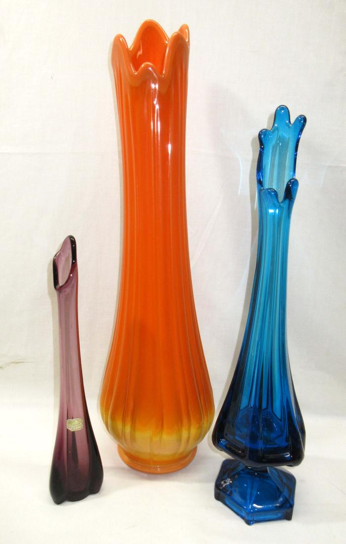 3 Various Mid Century Vases: 1 mkd Viking. 12"T - 21"T