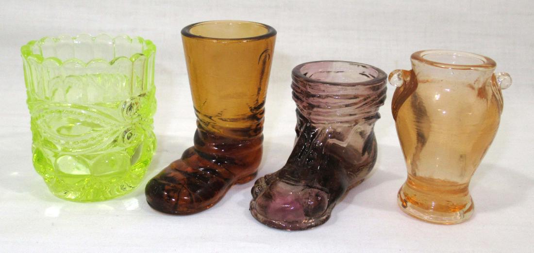 4 Toothpick Holders Inc. Vaseline: 2 are Boyd. 2"T - 2 3/4"T