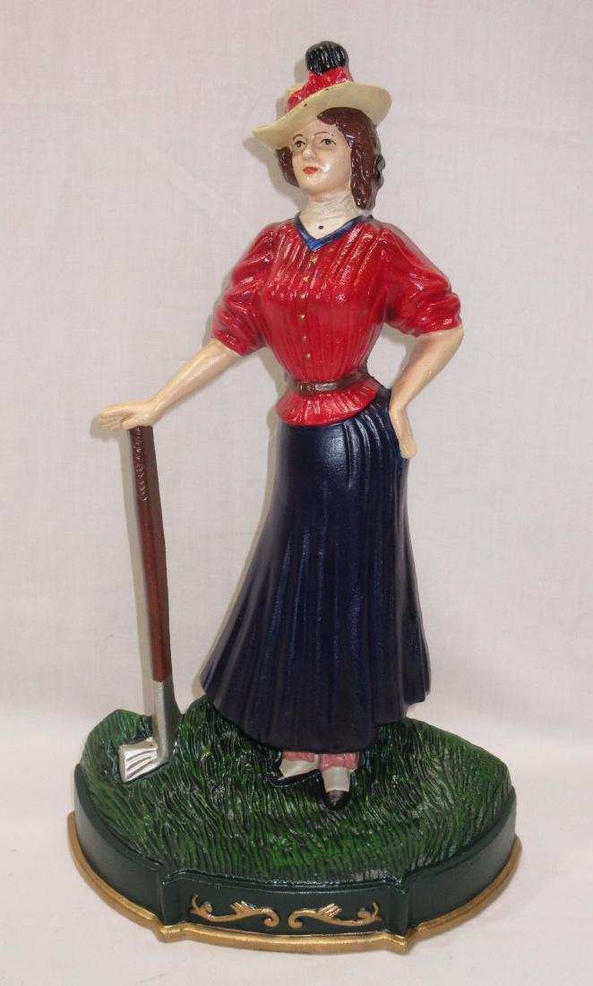 Modern Cast Iron Lady Golfer Door Stop: 16"T x 9 3/4"W