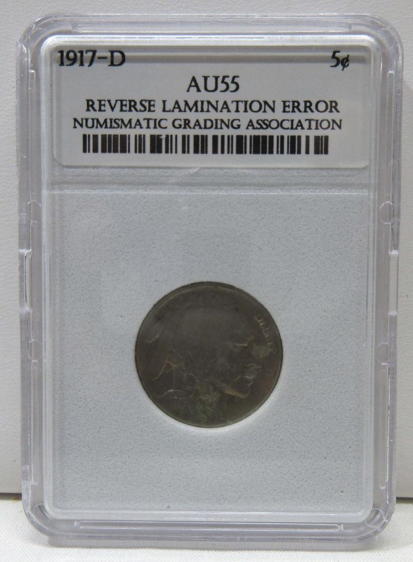 1917-D Buffalo Nickel Rev. Lamination Error NGA AU55: 1917-D