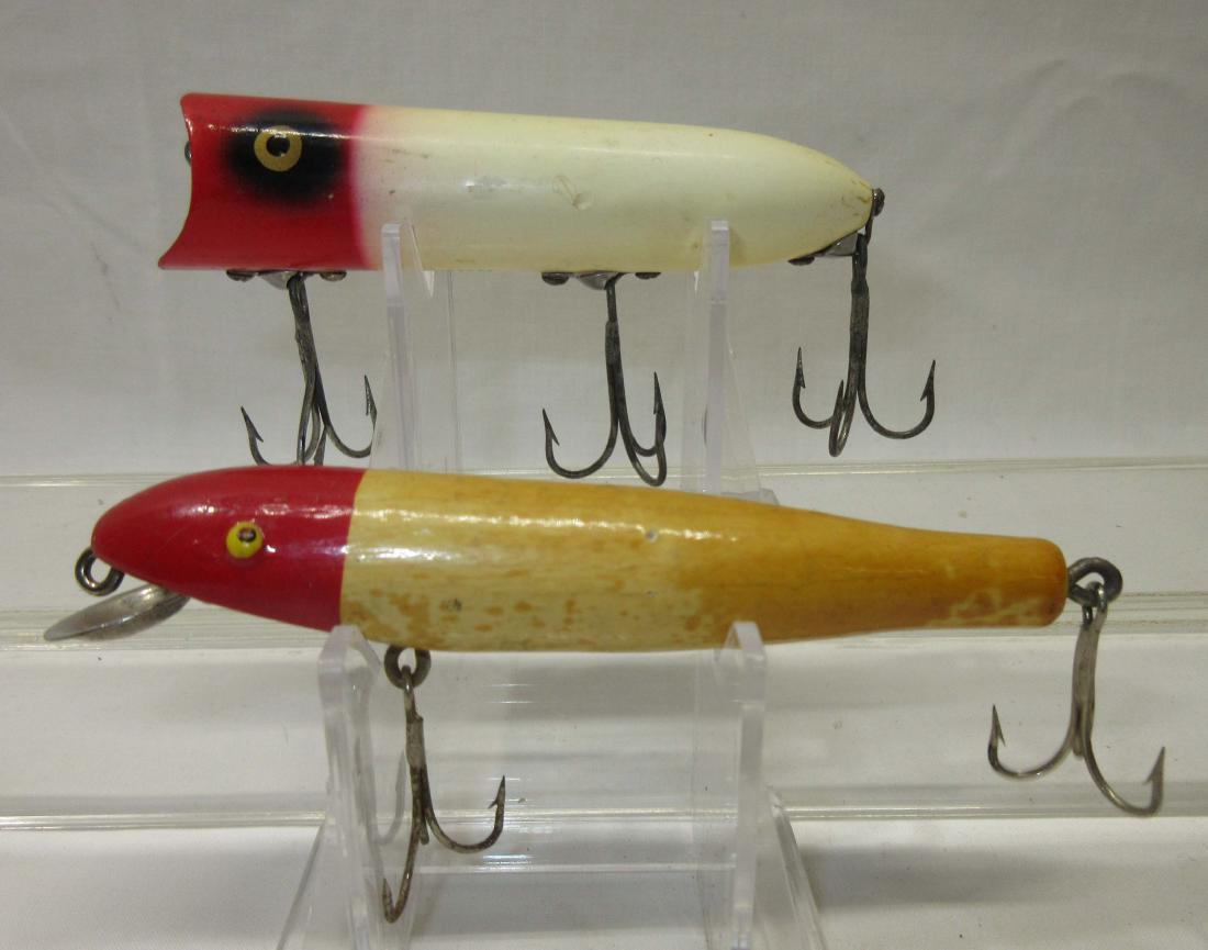 2 Vintage Red Head Fishing Lures: 4"L & 4 1/2"L