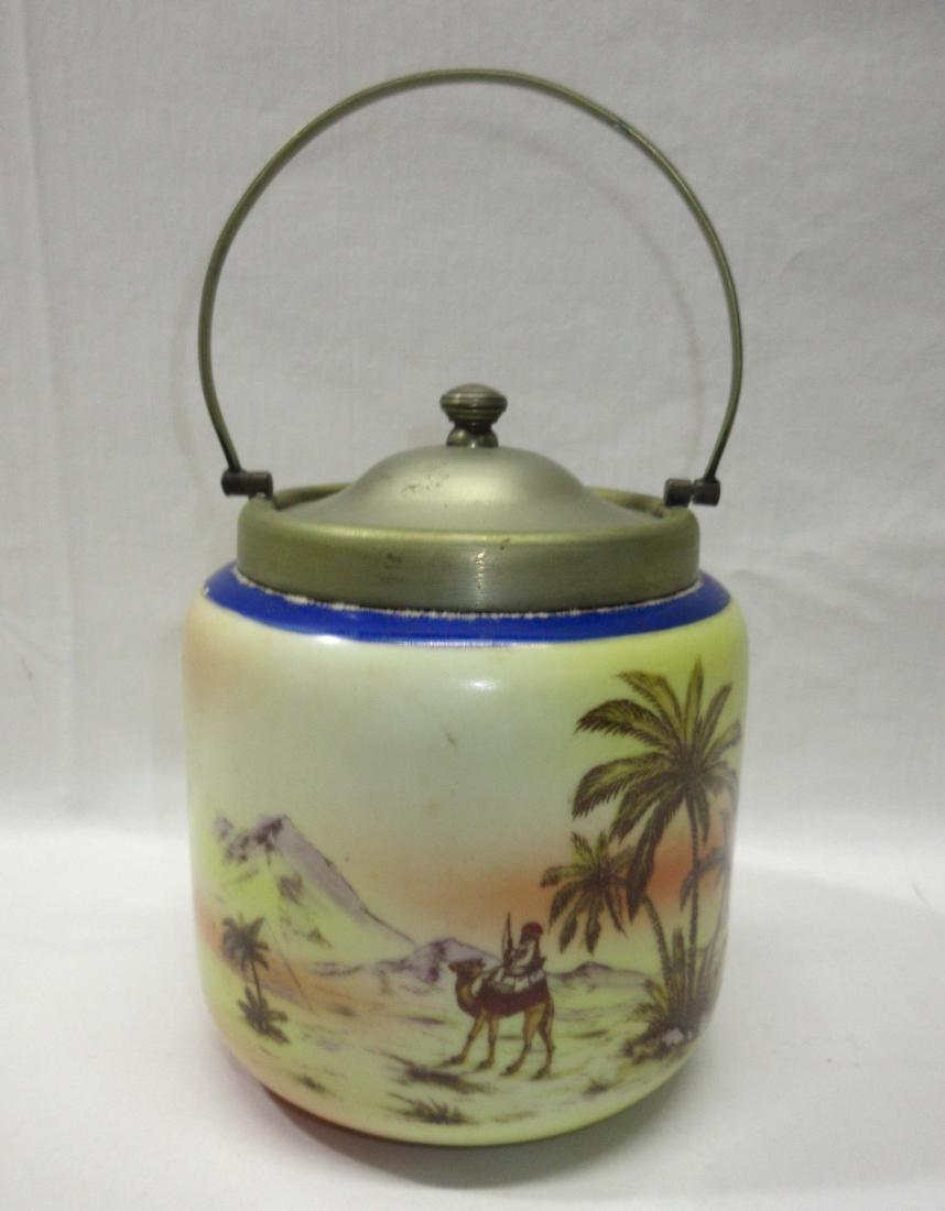 HP Czech Biscuit Barrel: 9 1/2"T x 5 1/2"W w/ handle