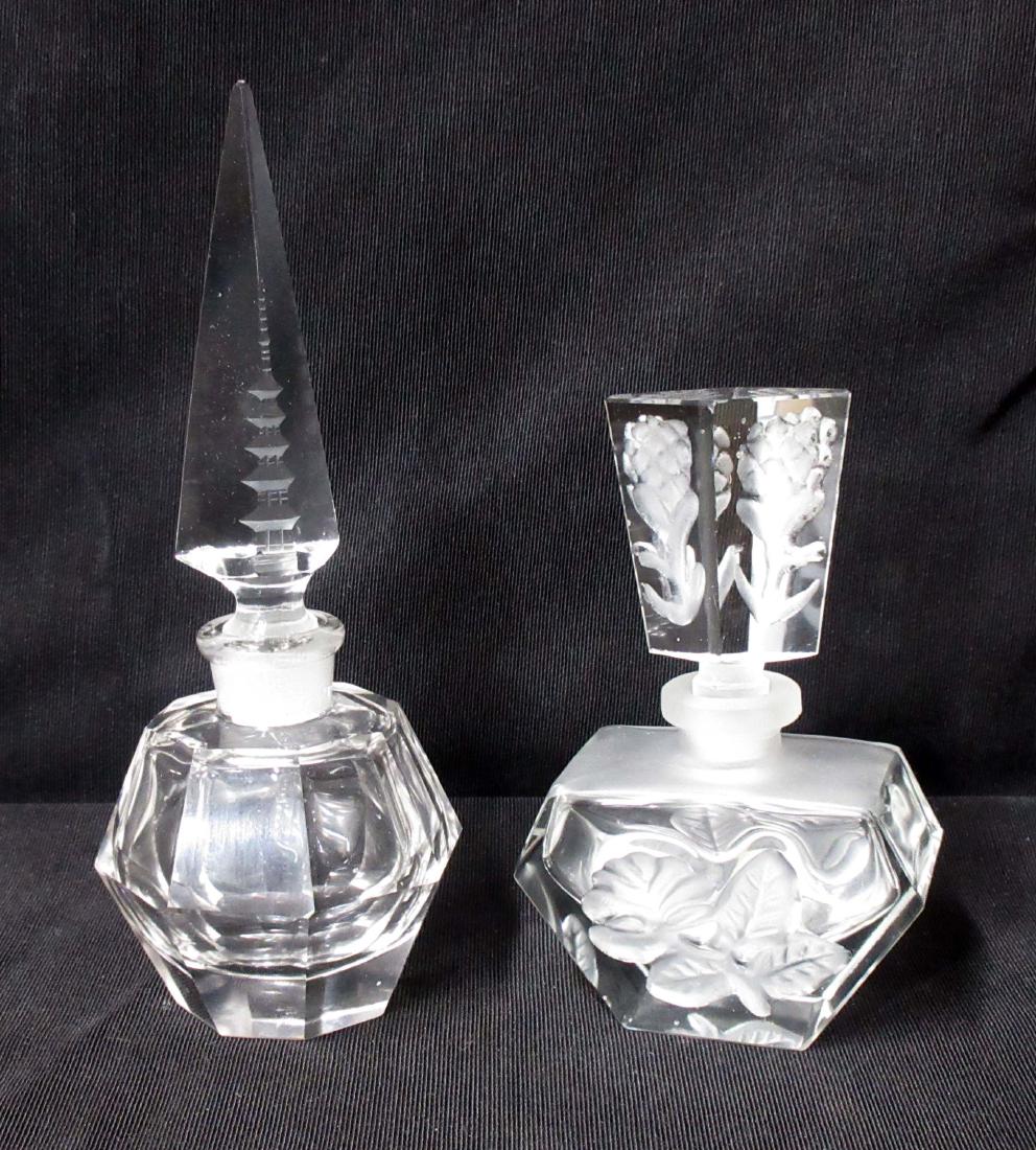 2 Crystal Perfume Bottles Cut Glass Stopper