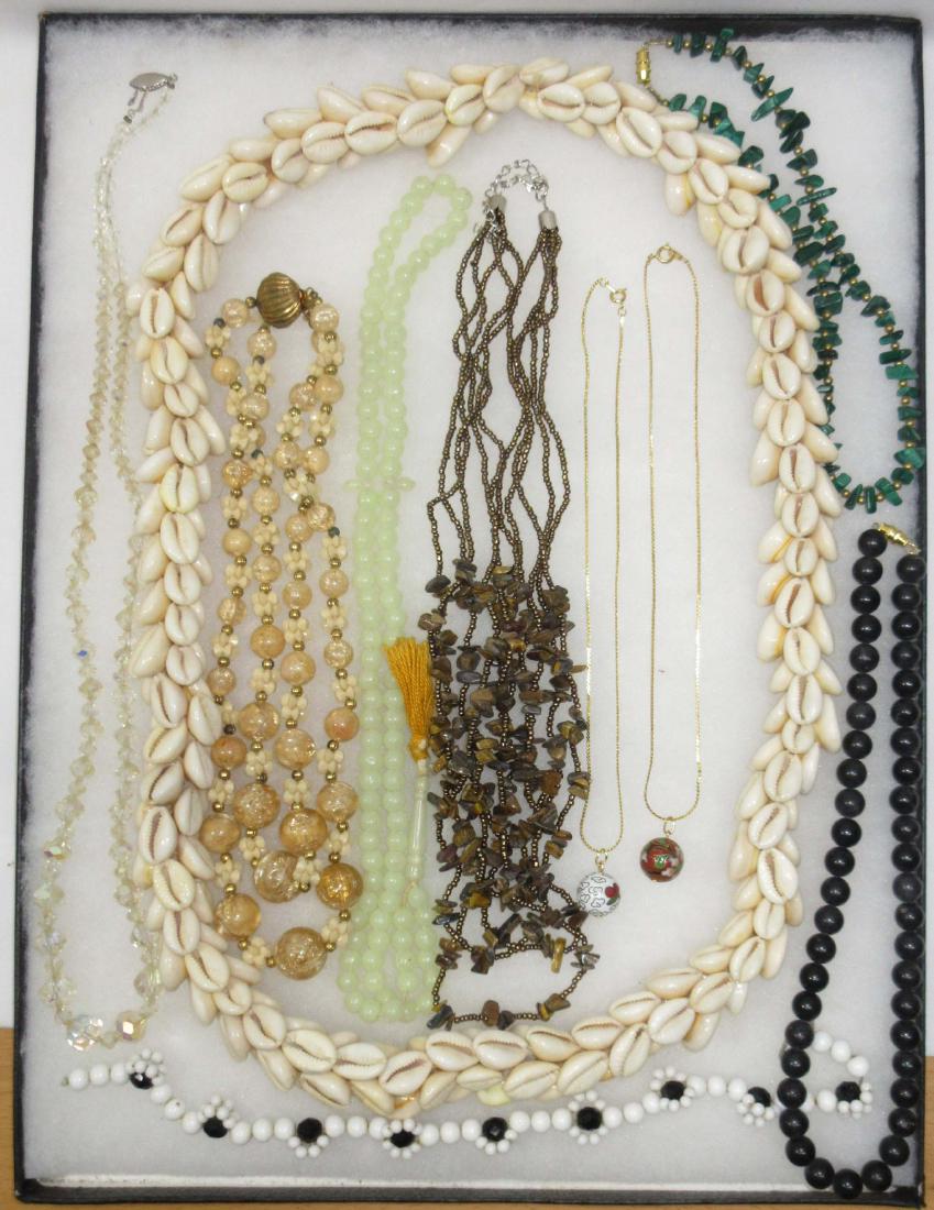 Lot Costume Jewelry: 10pc, necklaces, shells, cloisonné, etc.
