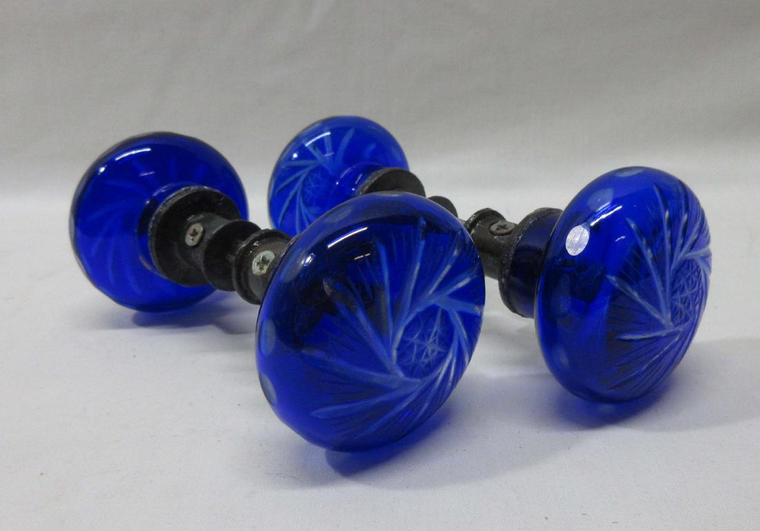 2pr Cobalt Cut to Clear Door Knobs: 5" x 2"