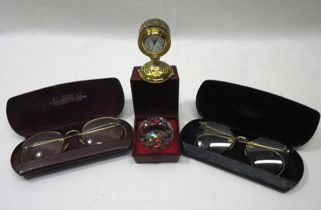 2 G.F. Eyeglasses, Miniature Clock & Swarovski Crystal: 2 G.F. Eyeglasses, Miniature Clock & Swarovski Crystal