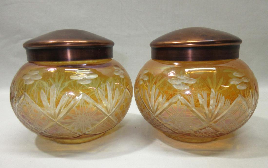 2 Amber Cut Vanity Boxes: 3 1/2"T x 4 1/2"W
