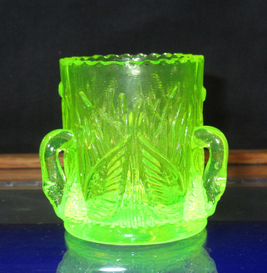 Vaseline Glass Swan Toothpick Holder: Westmoreland 2 3/8"