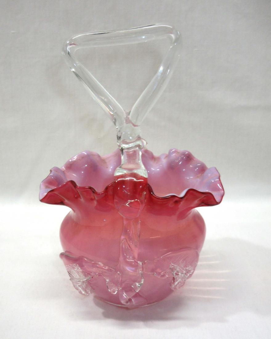 Victorian Blown Cranberry Glass Basket: 6 1/2"T x 4 1/4"W