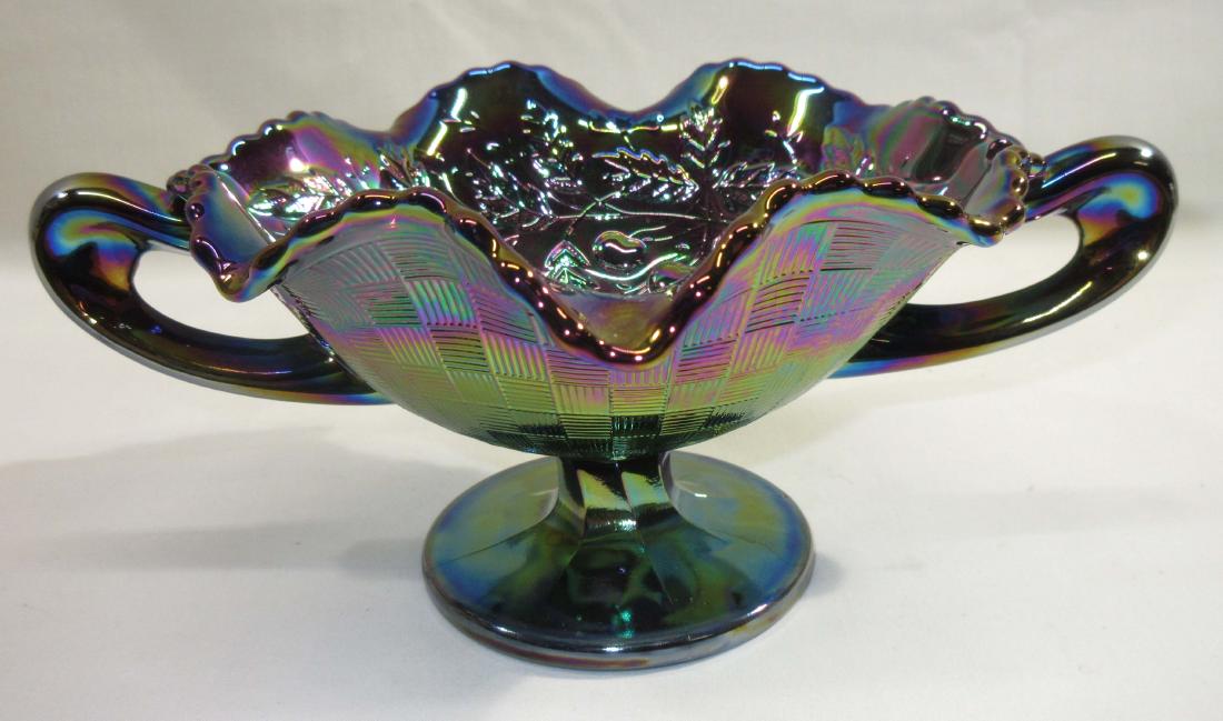 Fenton Carnival Glass Compote W/ Cherries: 4" T x 8 3/4" W