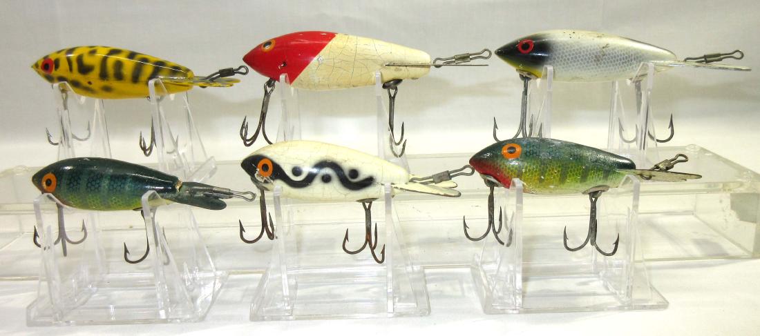 Lot of 6 Vtg. Bomber Fishing Lures: 3" - 4 3/8"