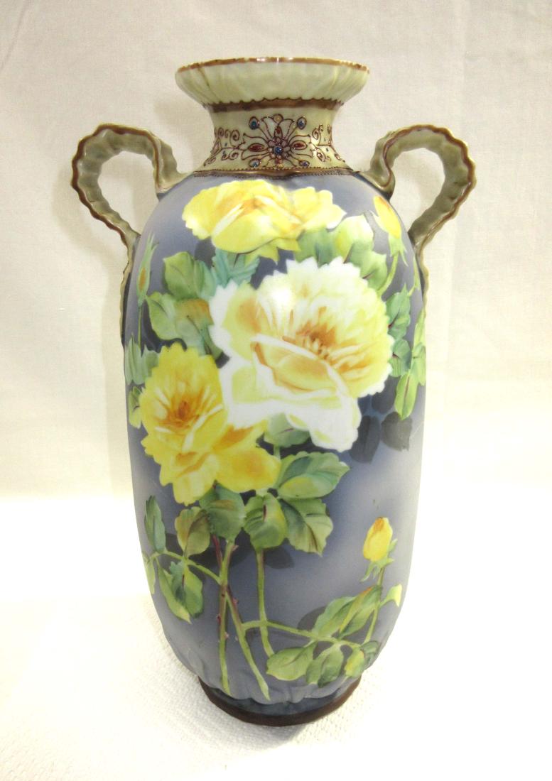 Lg. H.P. Nippon Vase: 12 1/2"T x 7 1/2"W