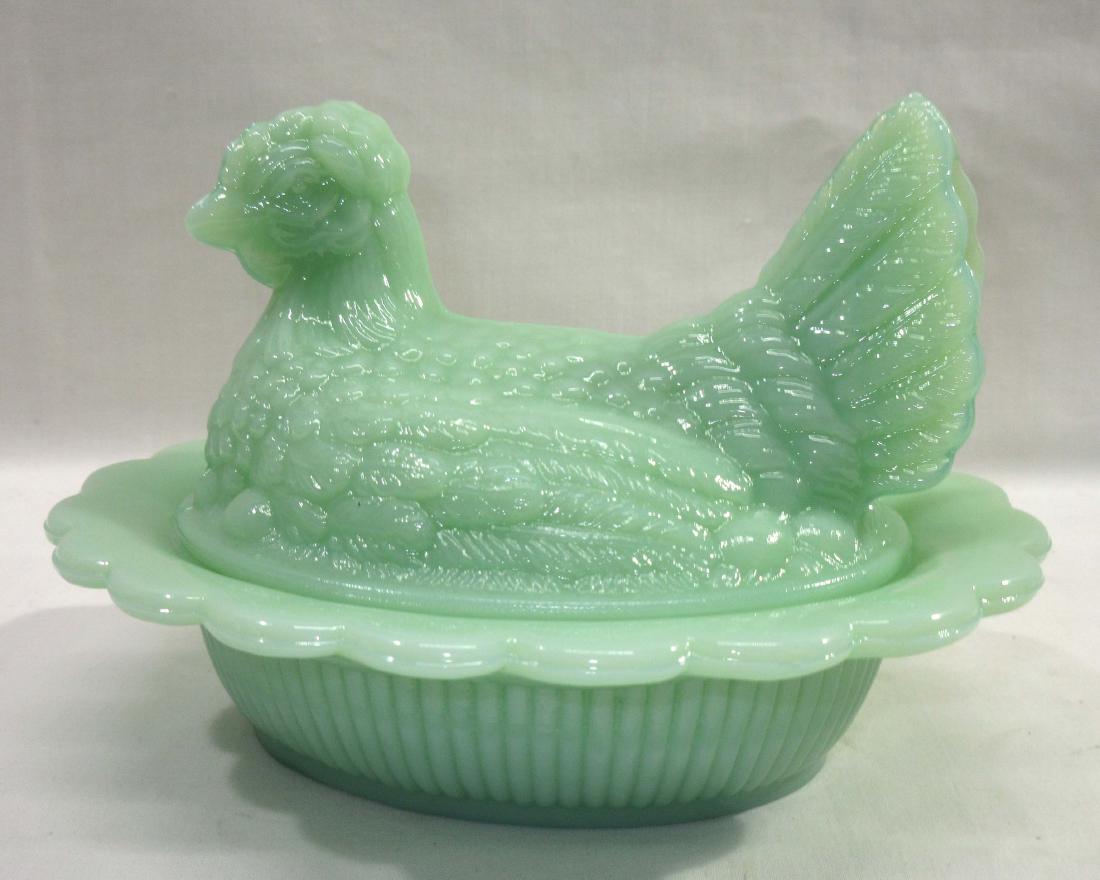 Jadeite Hen On Nest: 4 1/2" T x 6 1/2" L