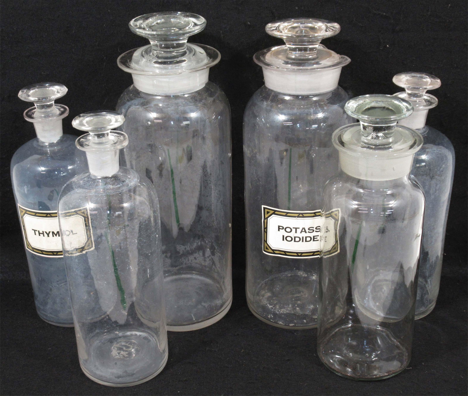 6 Apothecary Jars: 10"T - 12 1/2"T
