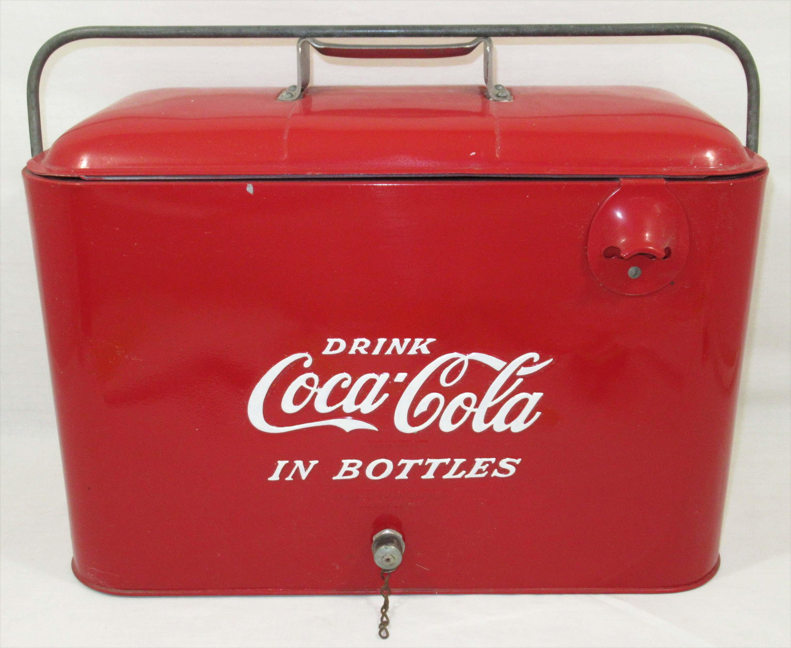 Coca Cola Cooler: 14"T handle up x 19 1/4" x 8 1/2"