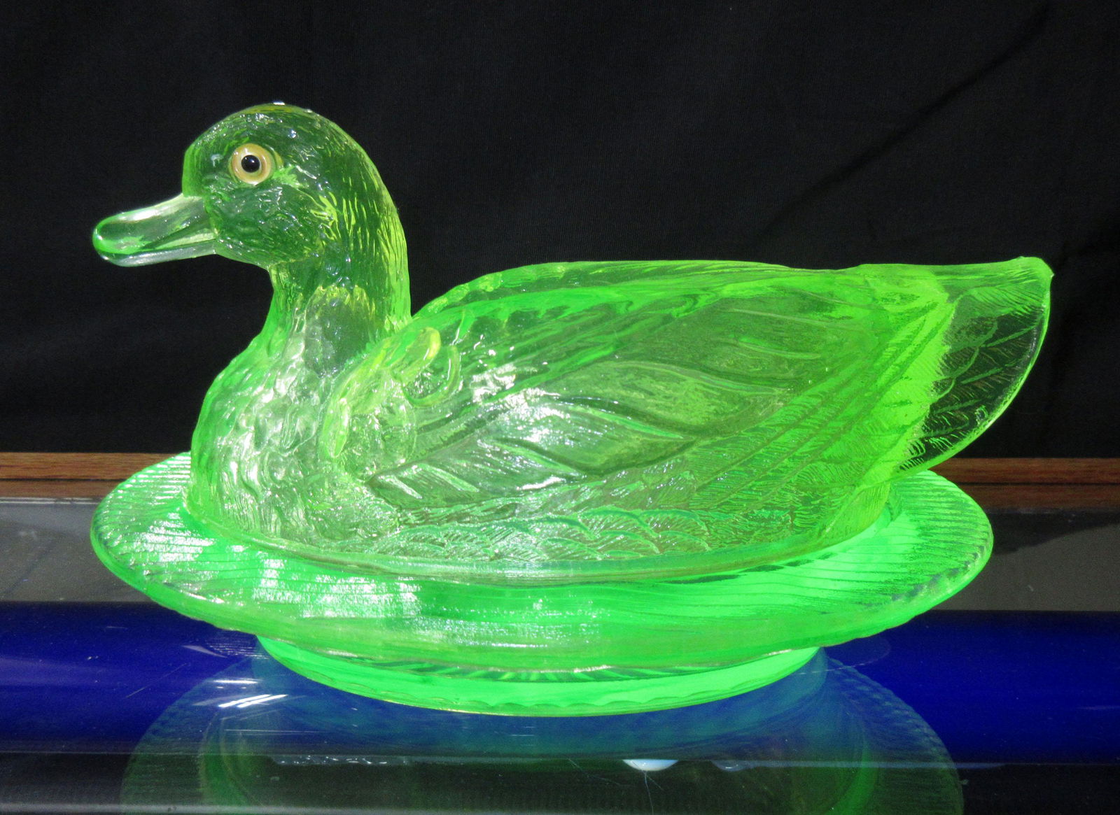 Vaseline Glass Duck on Nest: Westmoreland 5"T x 8"L