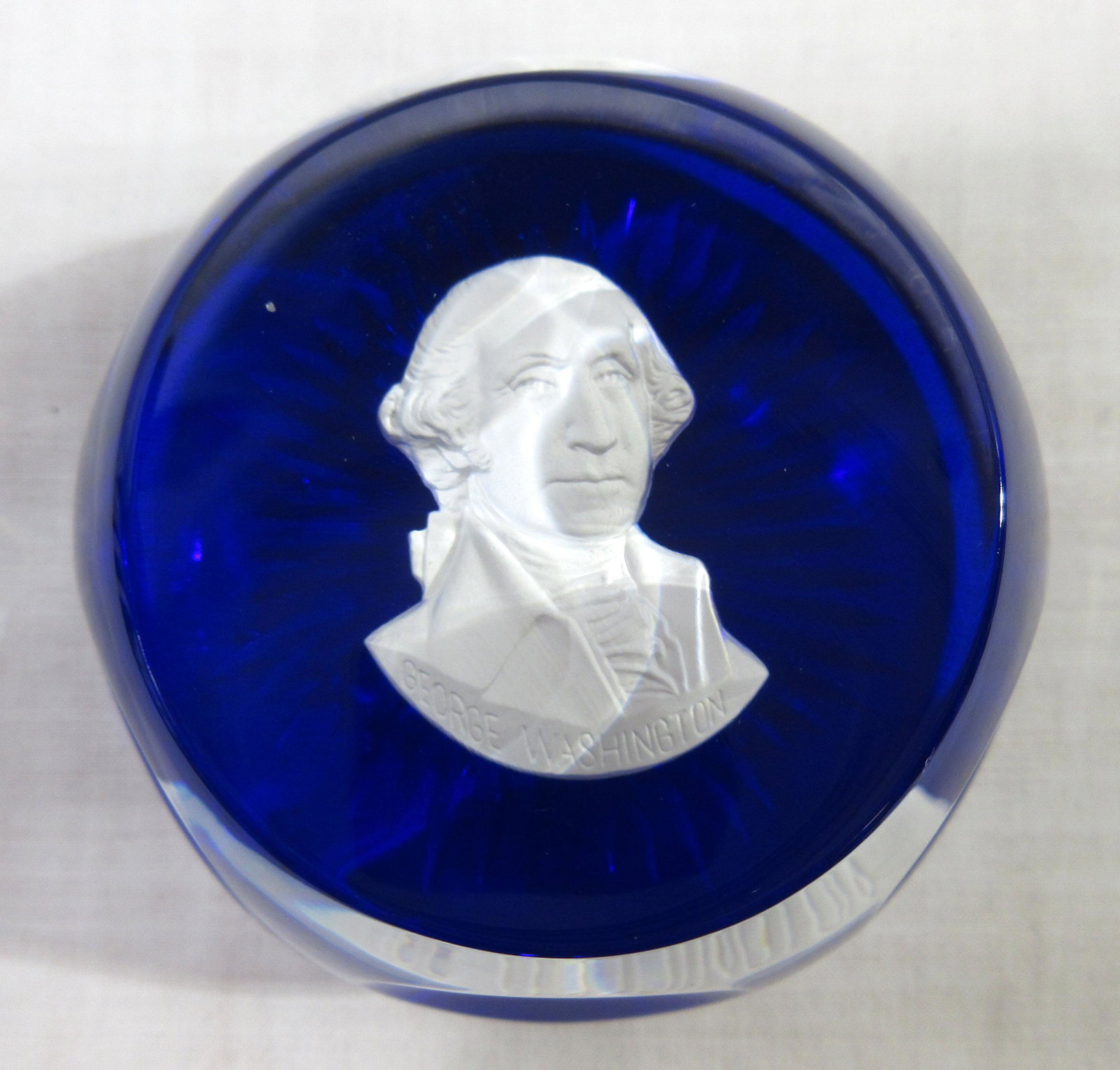 Sgnd. Baccarat Paperweight George Washington: 1 3/4"T x 2 7/8"W
