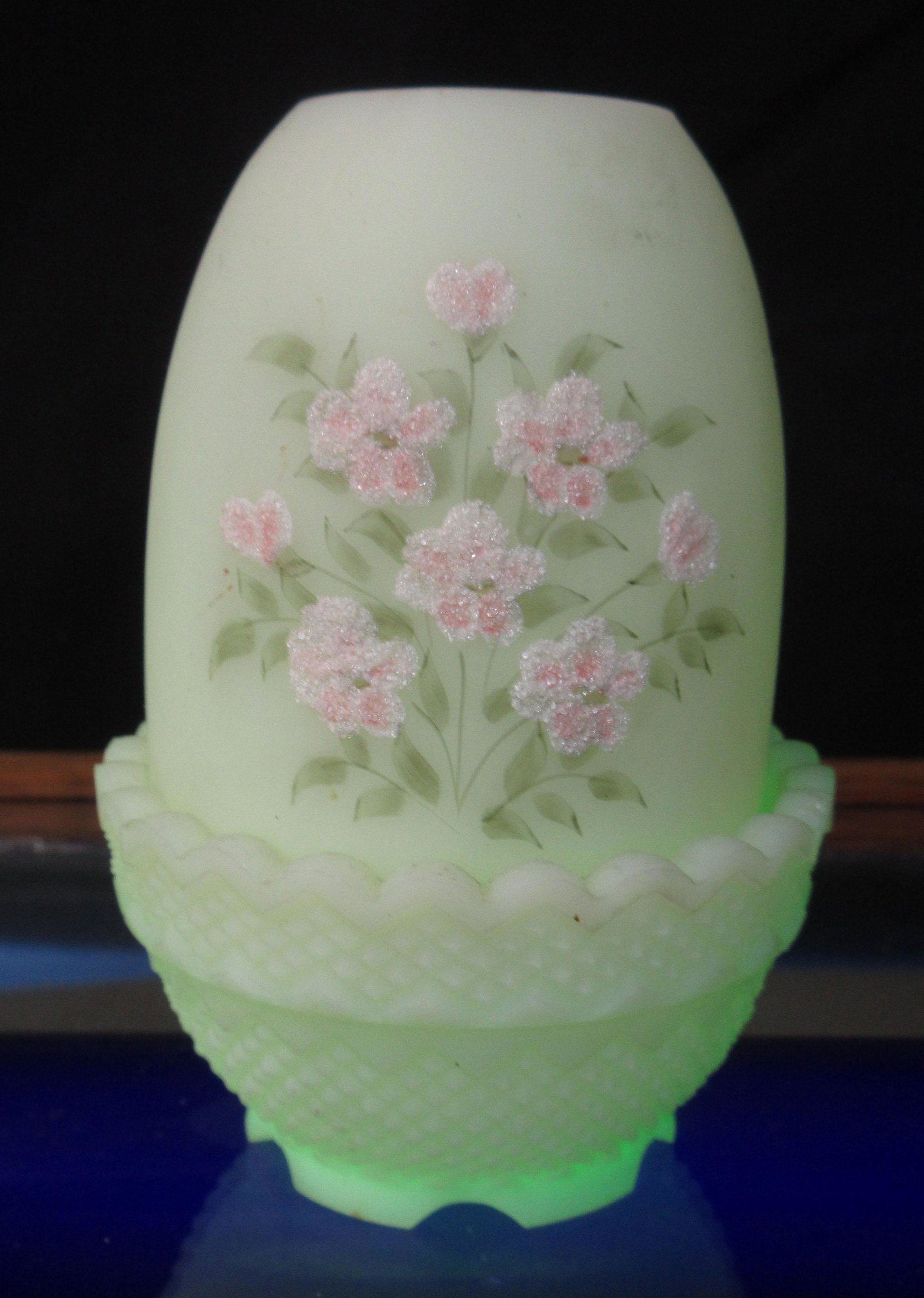 Fenton Enameled Fairy Lamp: Artist sgnd 4 1/2"T x 3"W