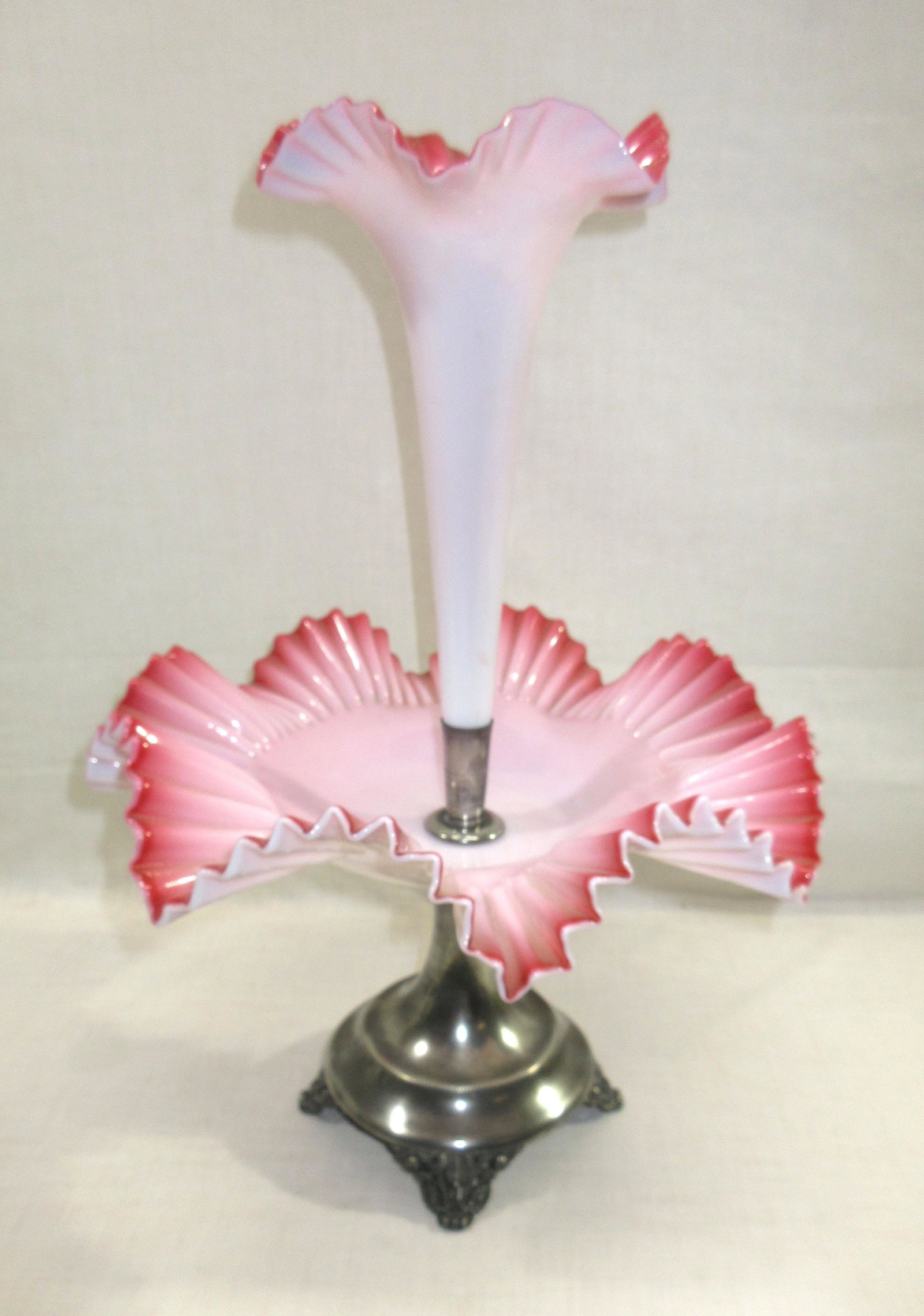 Cranberry Victorian Epergne: 15 1/2"T x 11"W