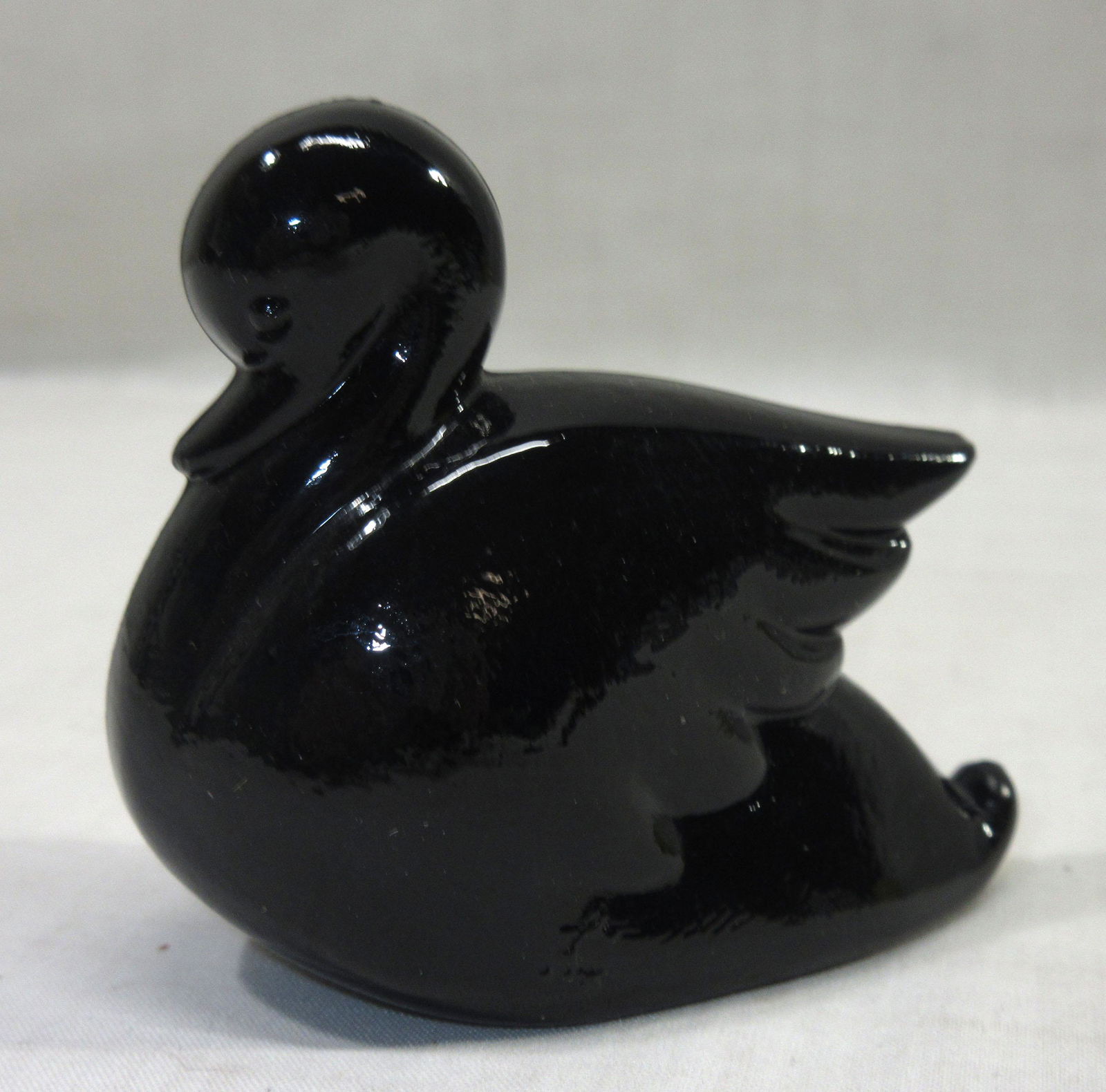Fenton Imperial Black Glass Swan: 2 1/4"T x 2 1/2"L