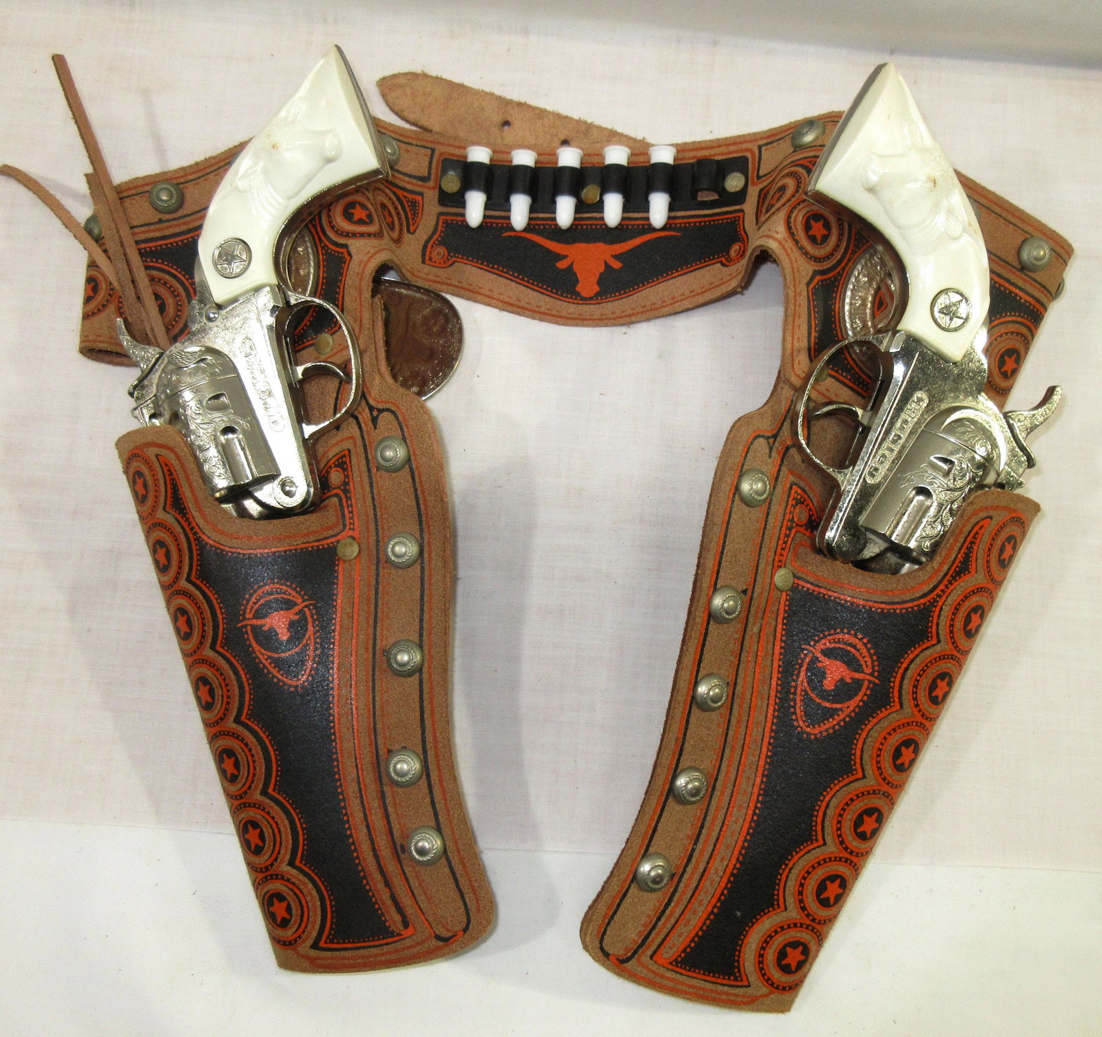 Pr Hubley Marshal Cap Pistols w/ Holsters: 9 1/2"L pistols
