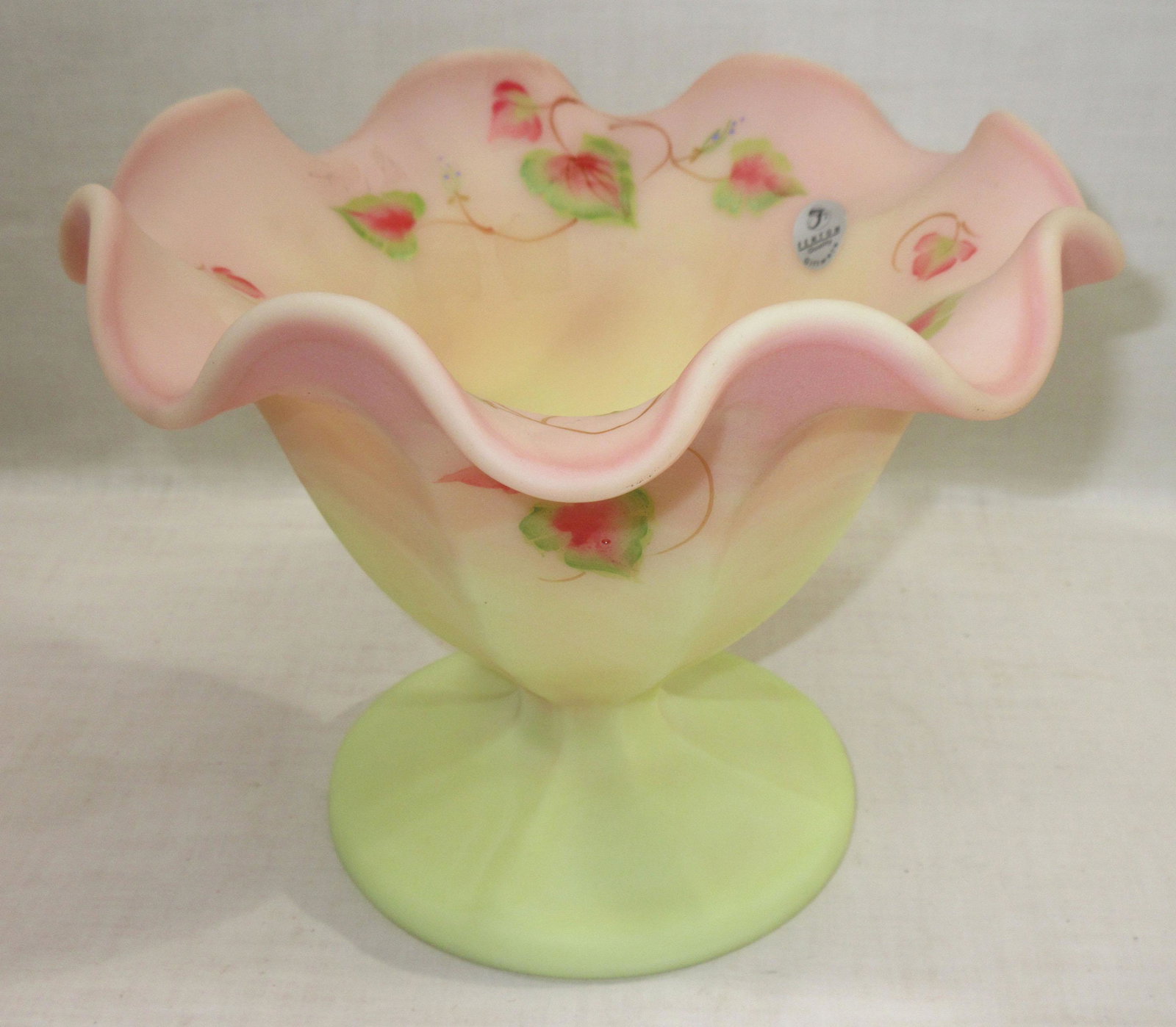 Fenton Burmese H.P. Compote: 6"T x 7 1/2"W