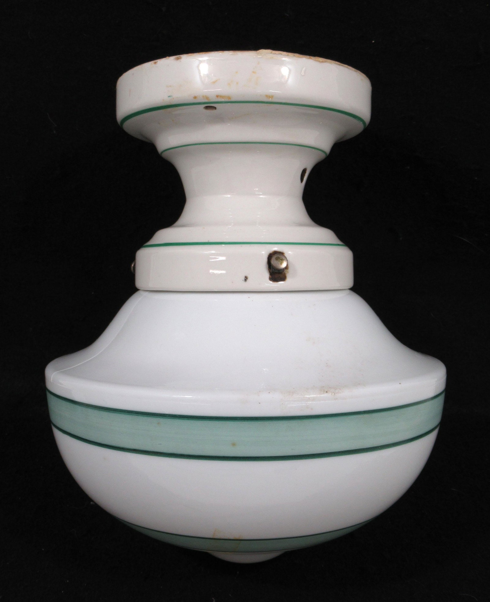 Mid Century Porcelain Ceiling Fixture Orig. Globe: 10 1/4"T total, 8"W shade