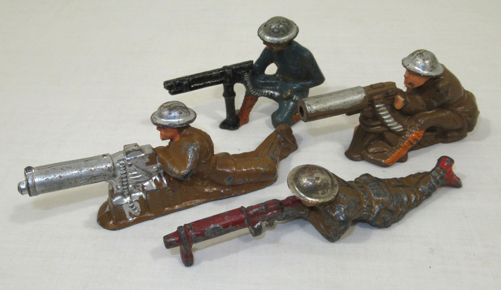 4 Barclay Lead Soldiers w/ Machine Guns: 3"L - 4 1/2"L