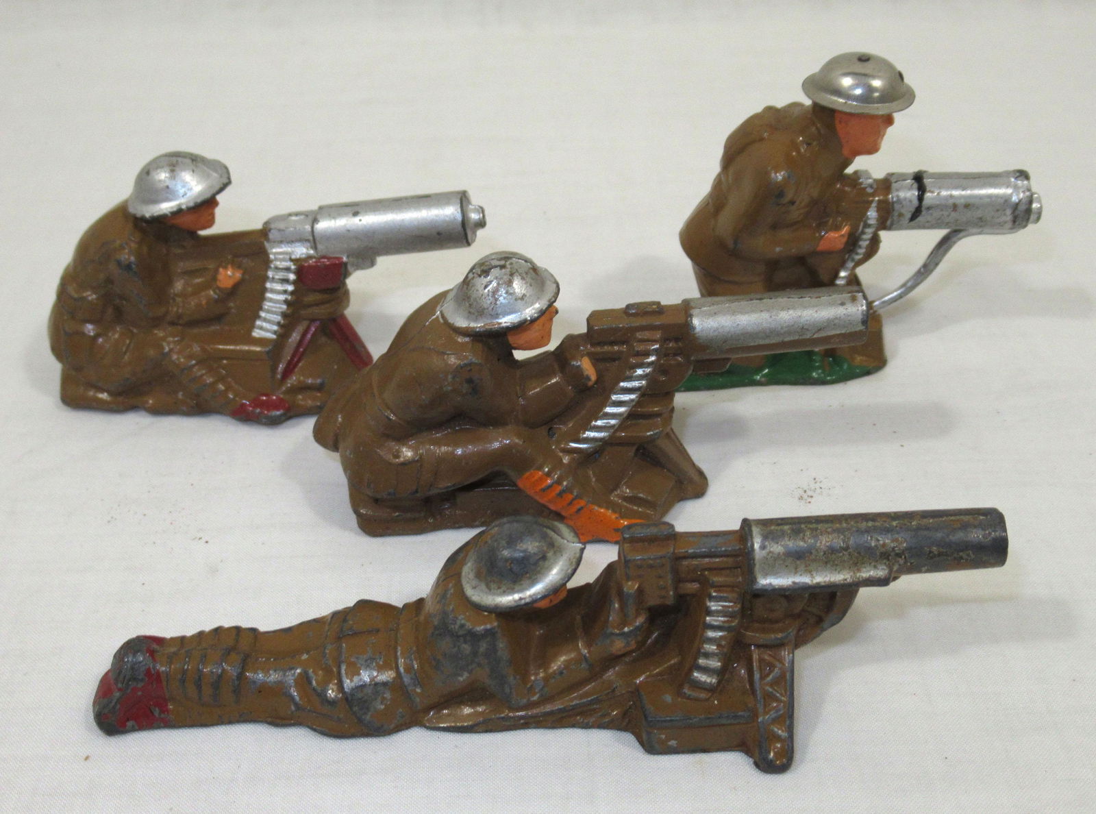 4 Barclay Lead Soldiers w/ Machine Guns: 3 1/4"L - 4 1/2"L