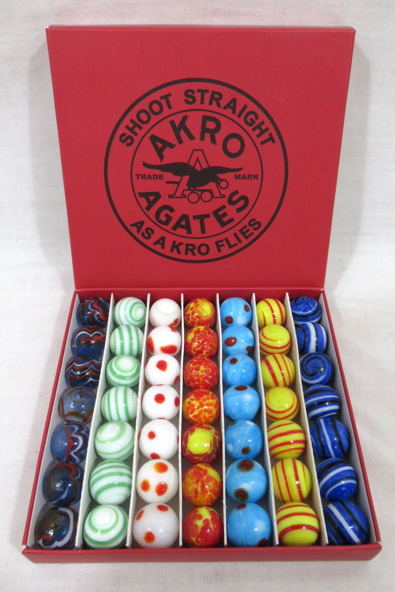 49 Marbles in Orig. Box: 4 3/4" x 4 3/4" box