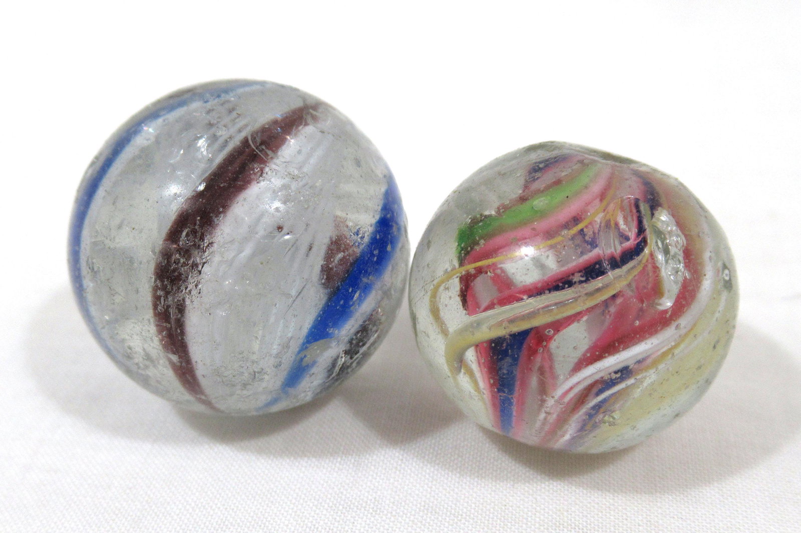 2 German Swirl Marbles: 1" & 7/8"