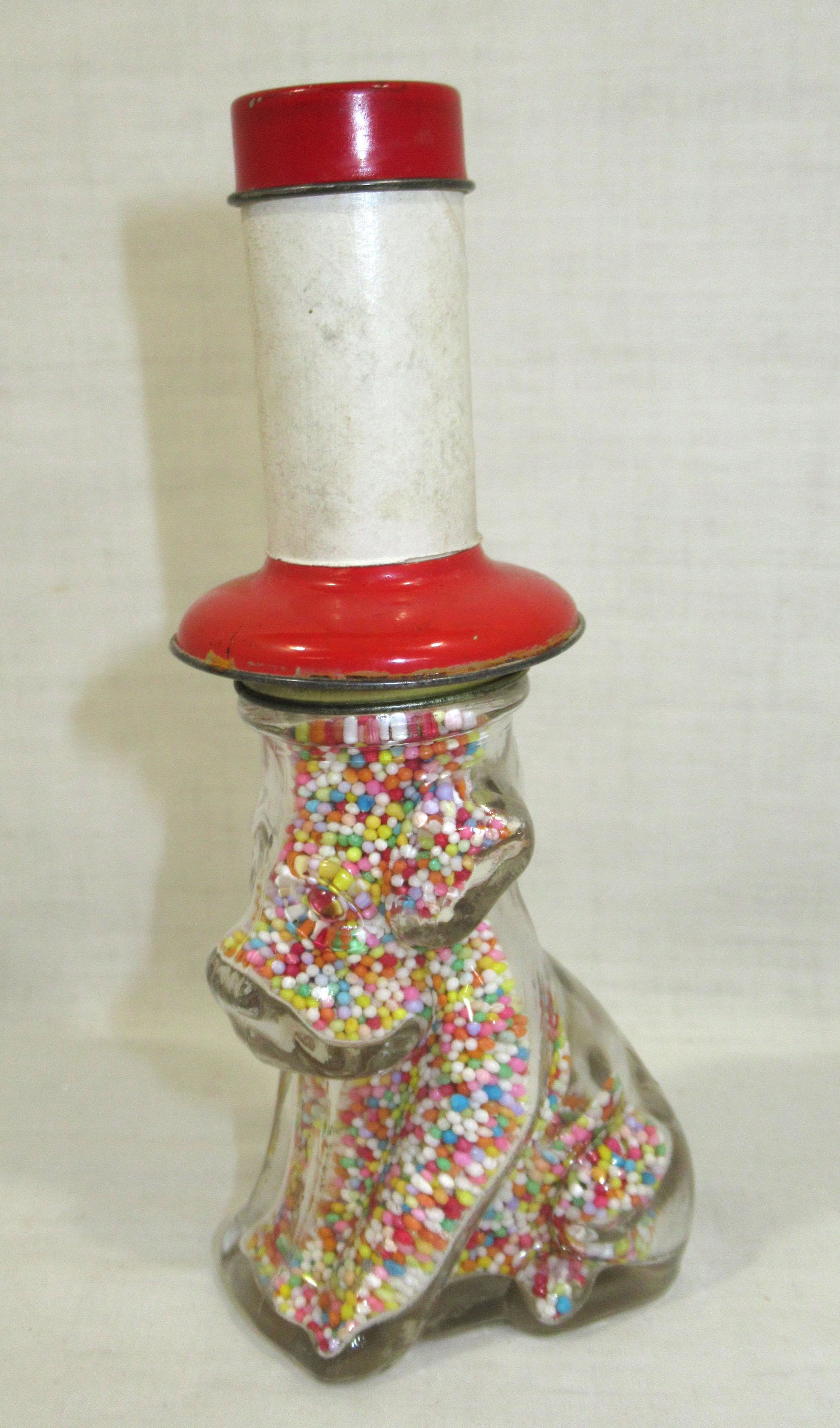 Dog w/ Top Hat Glass Candy Container, Unopened: 5 1/2"T