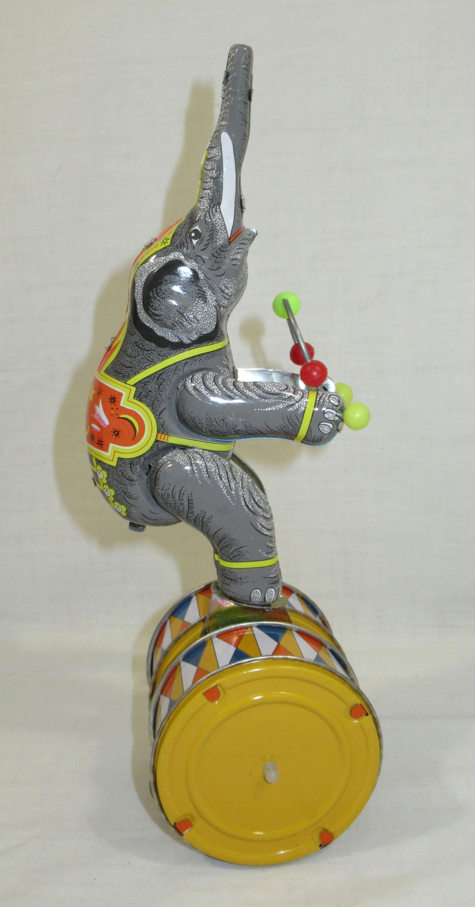 Modern Keywind Elephant Drum Toy: 11 1/2"T