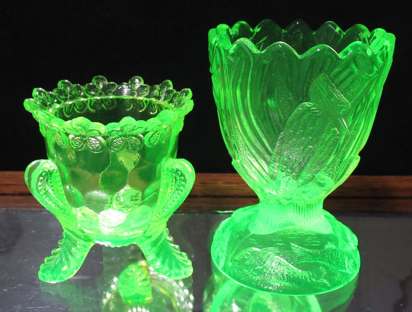 2 Vaseline Glass Toothpick Holder: 2 1/2"T & 3 1/2"T