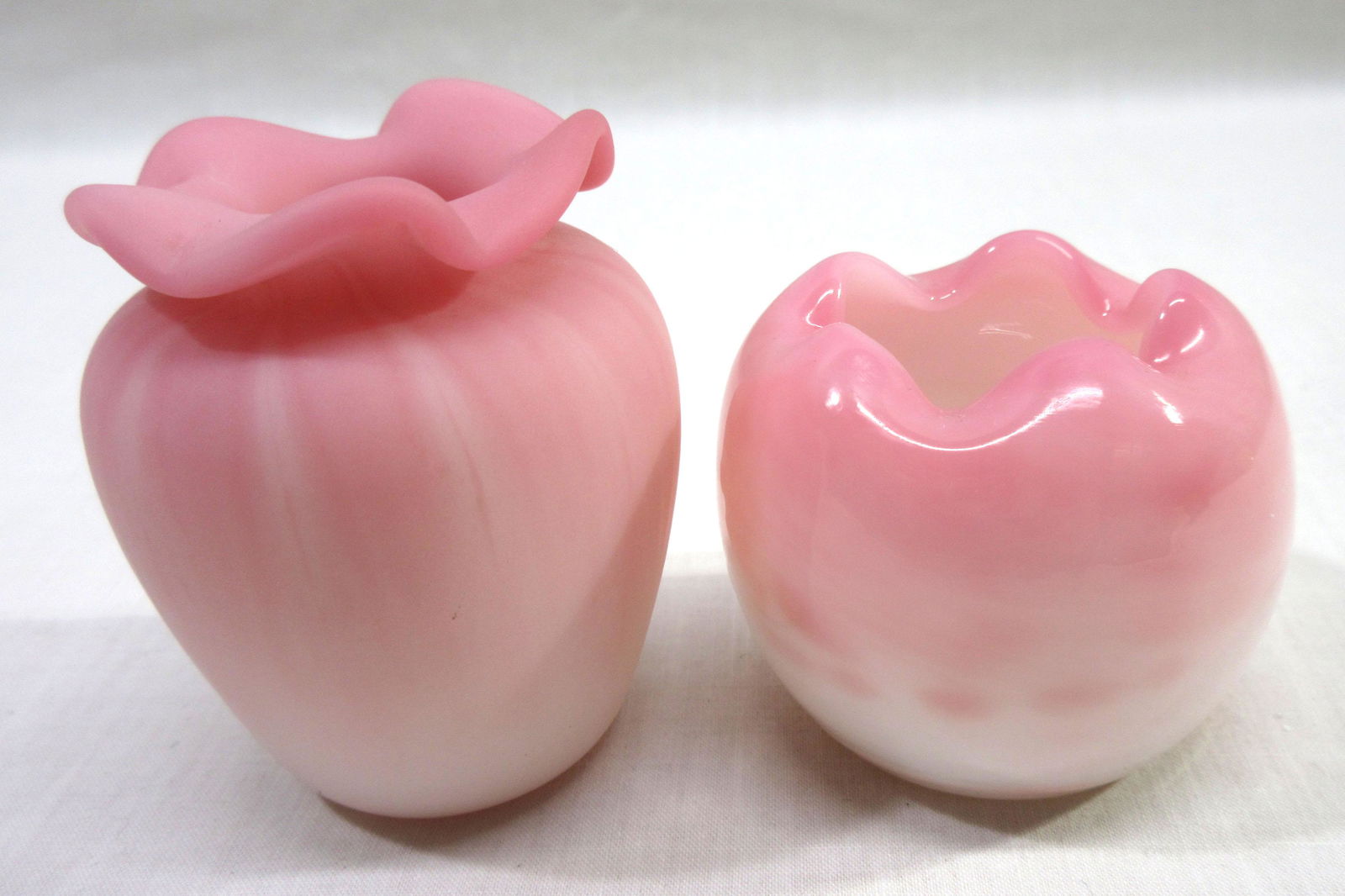 2 Fenton Rosalene Toothpick Holders: Artist Sgnd. 1 5/8" & 2 3/8"