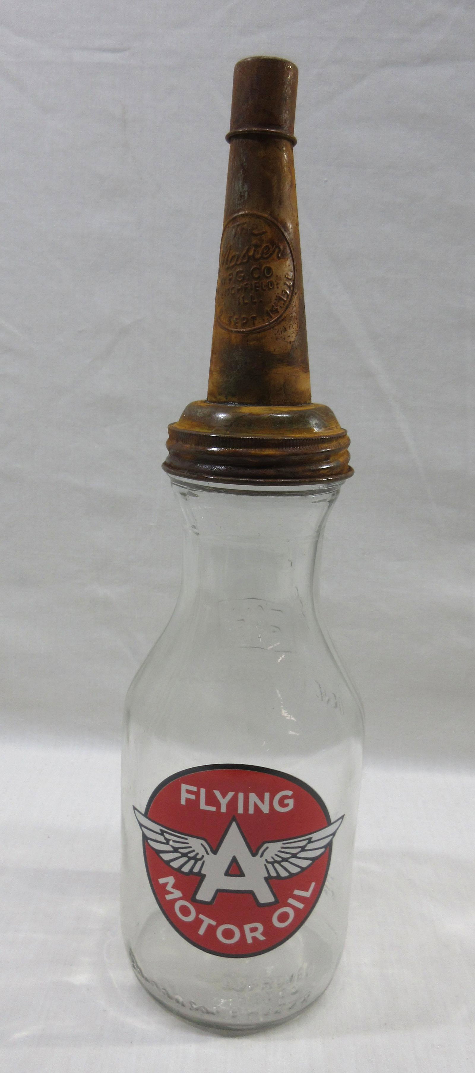 Modern Flying A Glass Oil Bottle: 14"T x 3 3/4"W
