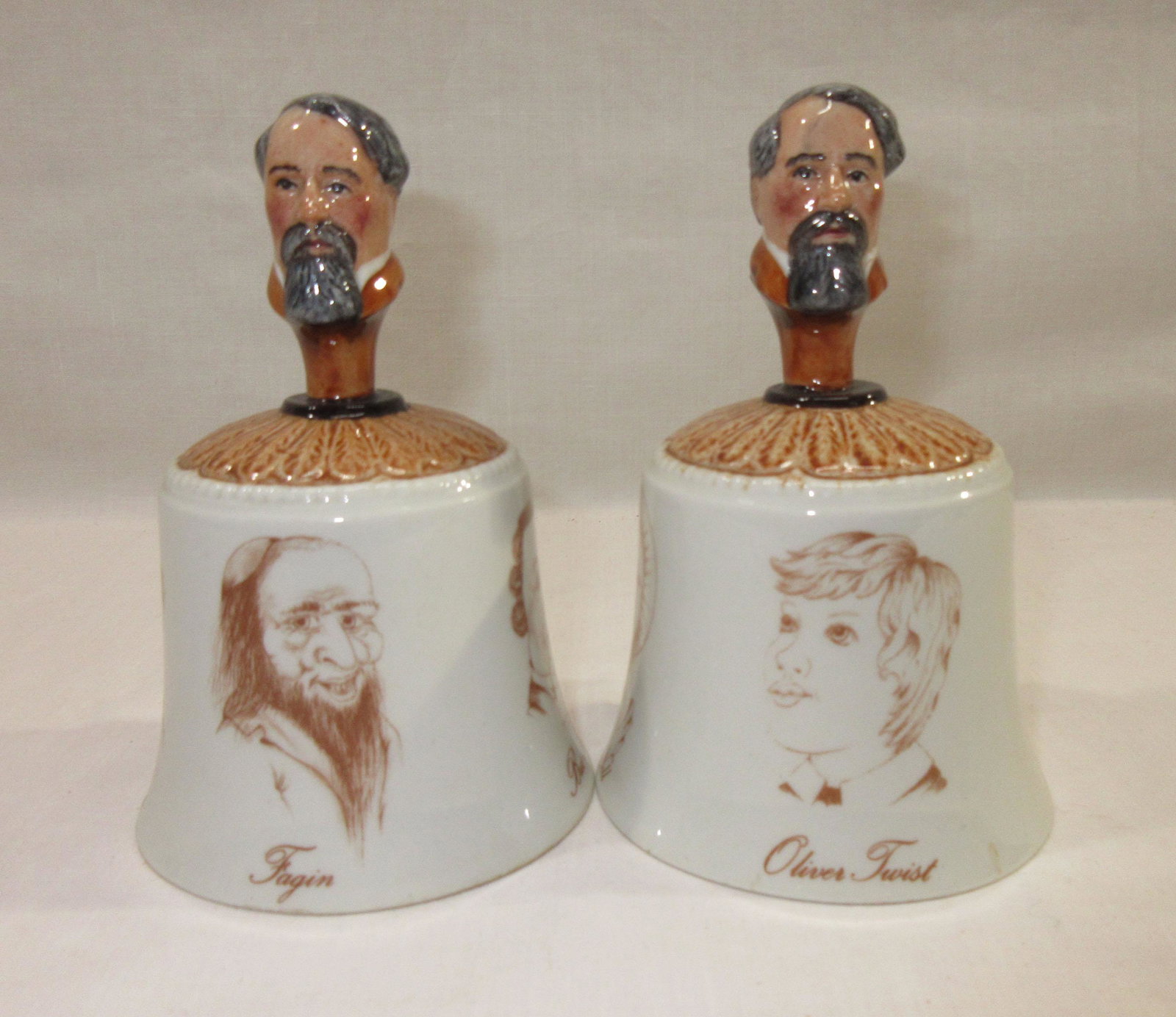 2 Staffordshire Charles Dickens Bells: 4 3/4"T x 3"W