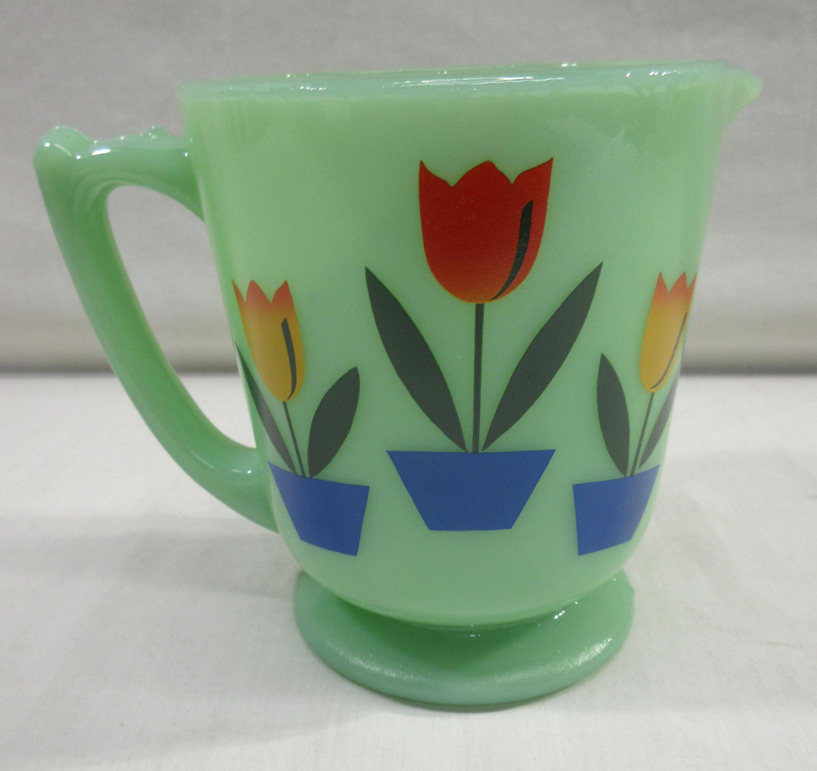 Modern Jadeite Pitcher: 5 3/4"T x 5 1/4"W