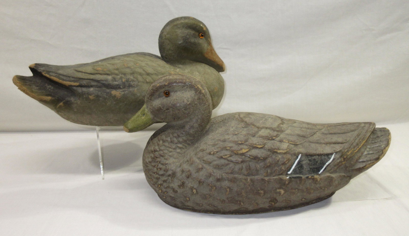 2 Paper Mache Duck Decoys: 13"L & 15"L