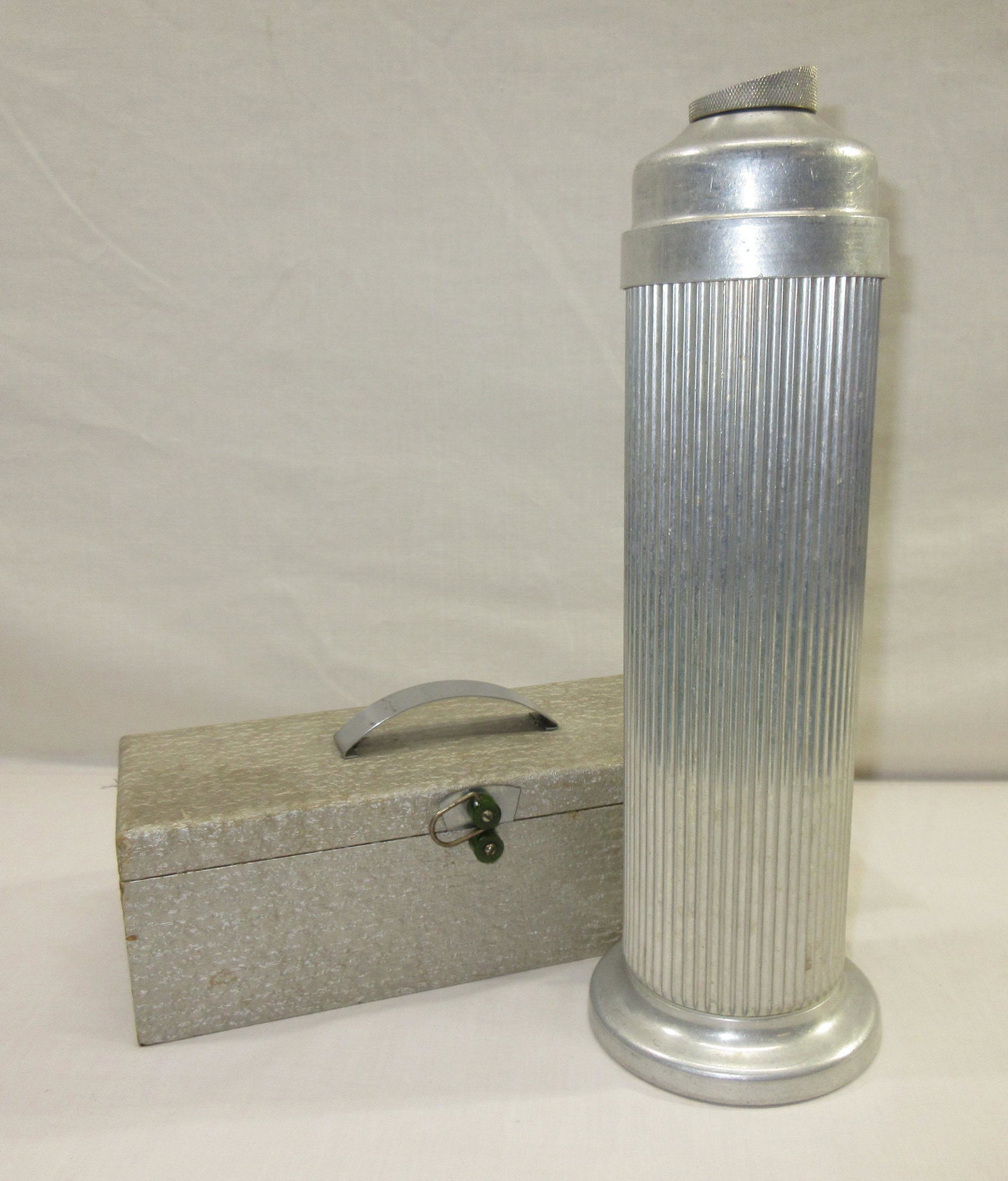 Deco Cocktail Shaker & Sewing Box.: 13"T x 4"W shaker, 3 1/4" x 10" x 4" sewing box
