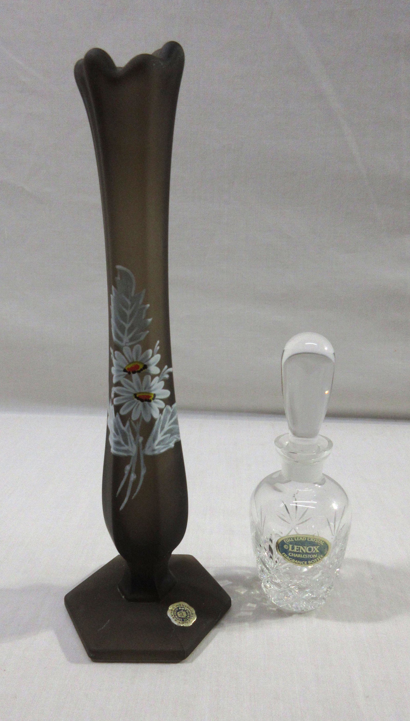 H.P. Vase & Lenox Perfume Bottle: 5"T perfume, 8 3/4"T Westmoreland vase